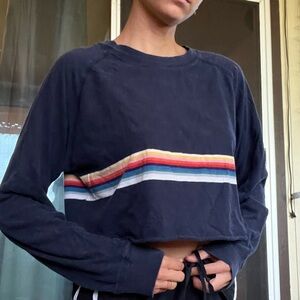 Brandy Melville Long Sleeve Cropped Navy Blue Striped